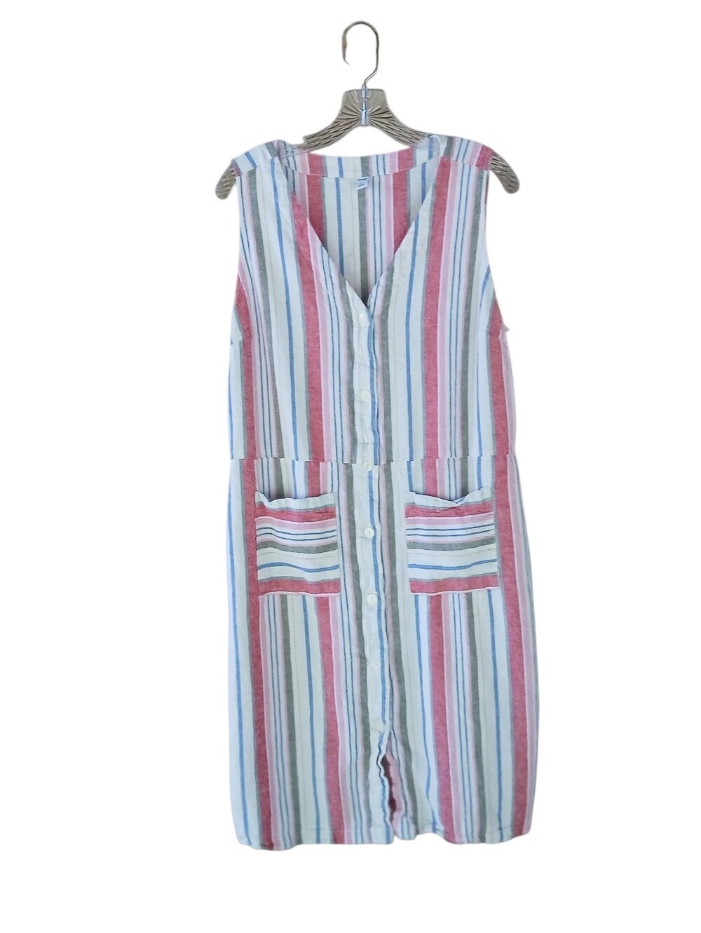 Old Navy Striped V Neck Sleeveless Linen Blend Shirt Dress XL Tall